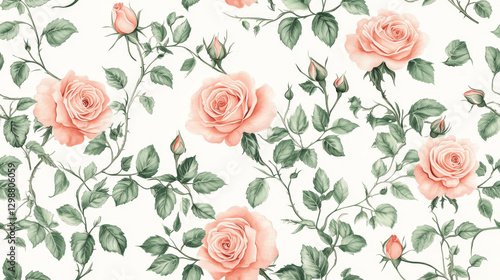 Wallpaper Mural Seamless tileable minimalist floral pattern with delicate flowers and pastel colors Torontodigital.ca