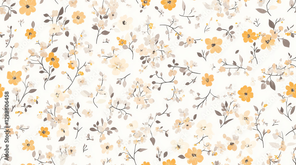 Obraz premium Seamless tileable minimalist floral pattern with delicate flowers and pastel colors