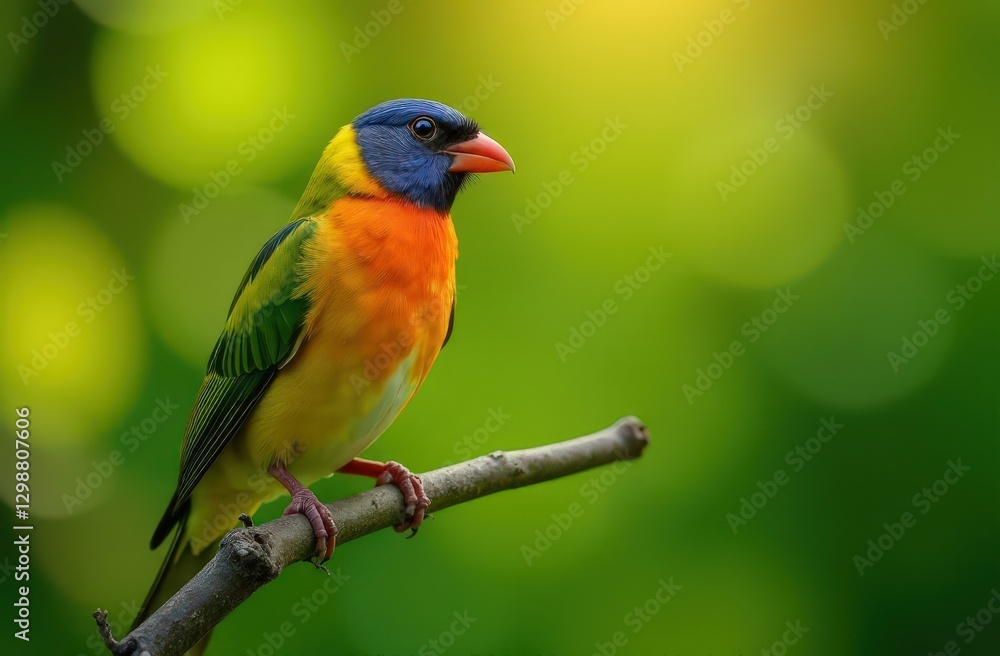 Bright colorful bird on a branch on a blurred background Bright colorful bird on a branch on a blurred background