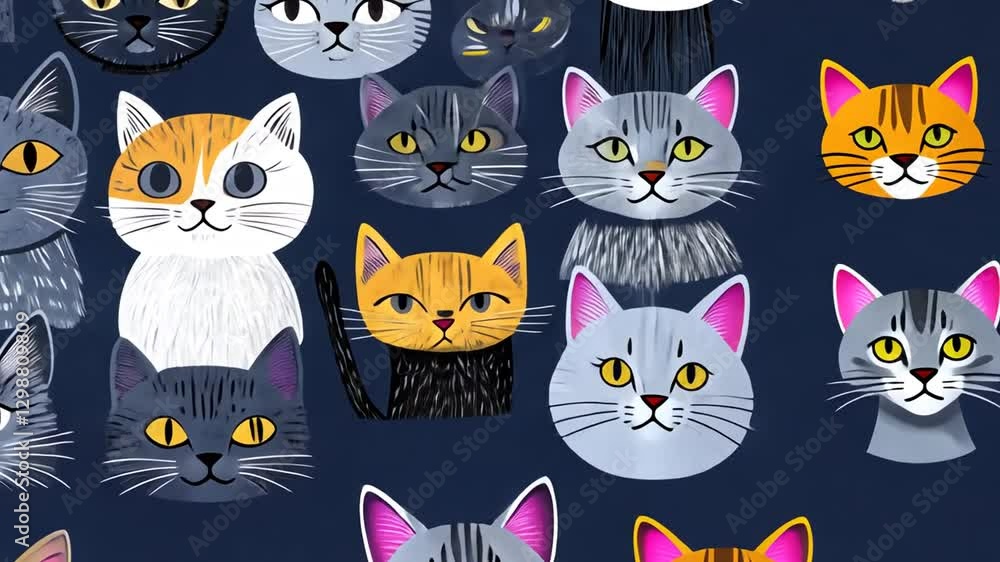 Charming Cartoon Cats Seamless Pattern Animation for Creative Projects and Backgrounds Charming Cartoon Cats Seamless Pattern Animation for Creative Projects and Backgrounds