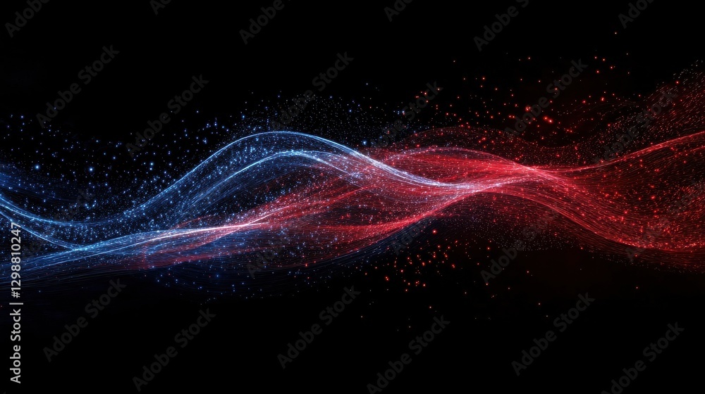 Fireworks Cluster with Shimmering Red and Blue Trails Fireworks Cluster with Shimmering Red and Blue Trails