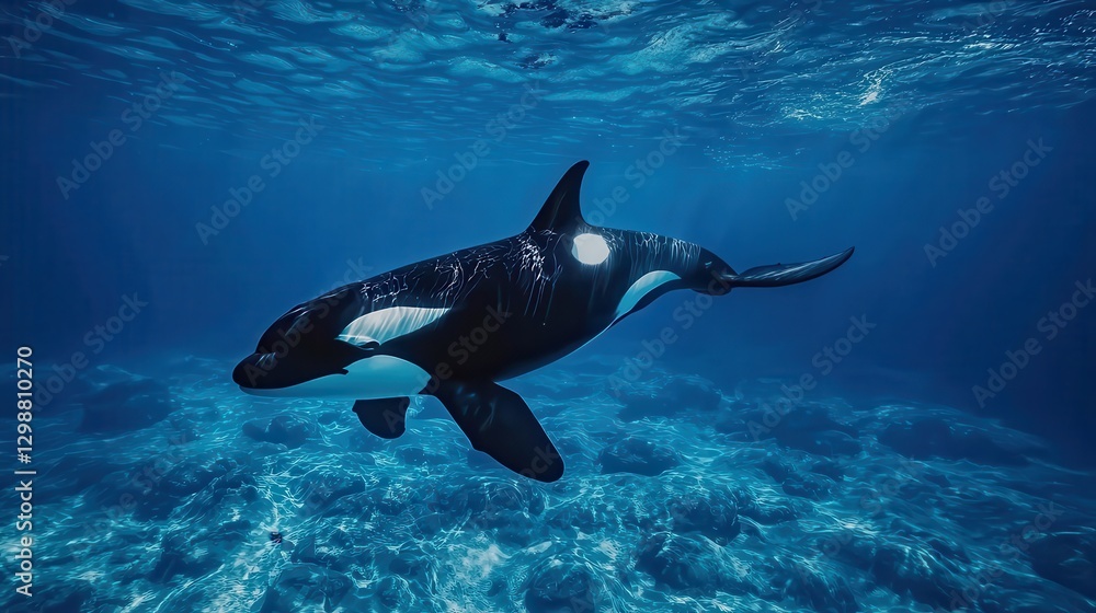 Obraz premium Majestic Orca Swimming Gracefully in Crystal Clear Ocean Waters