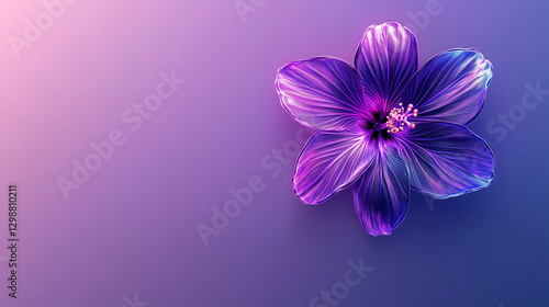 A 3D-Rendered Hibiscus Flower with Petals Made of Smooth Holographic Panels, Reflecting Vibrant Colors with Glowing Veins, Shown Sharply Against a Minimal Gradient Background, Generated AI
