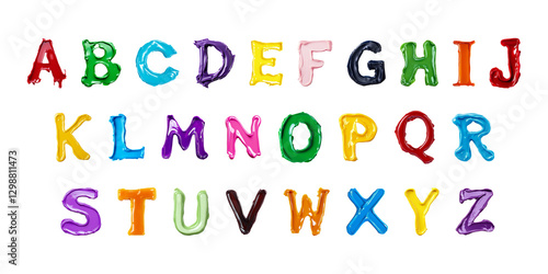 Colorful Glossy Paint Alphabet Letters on transparent Background