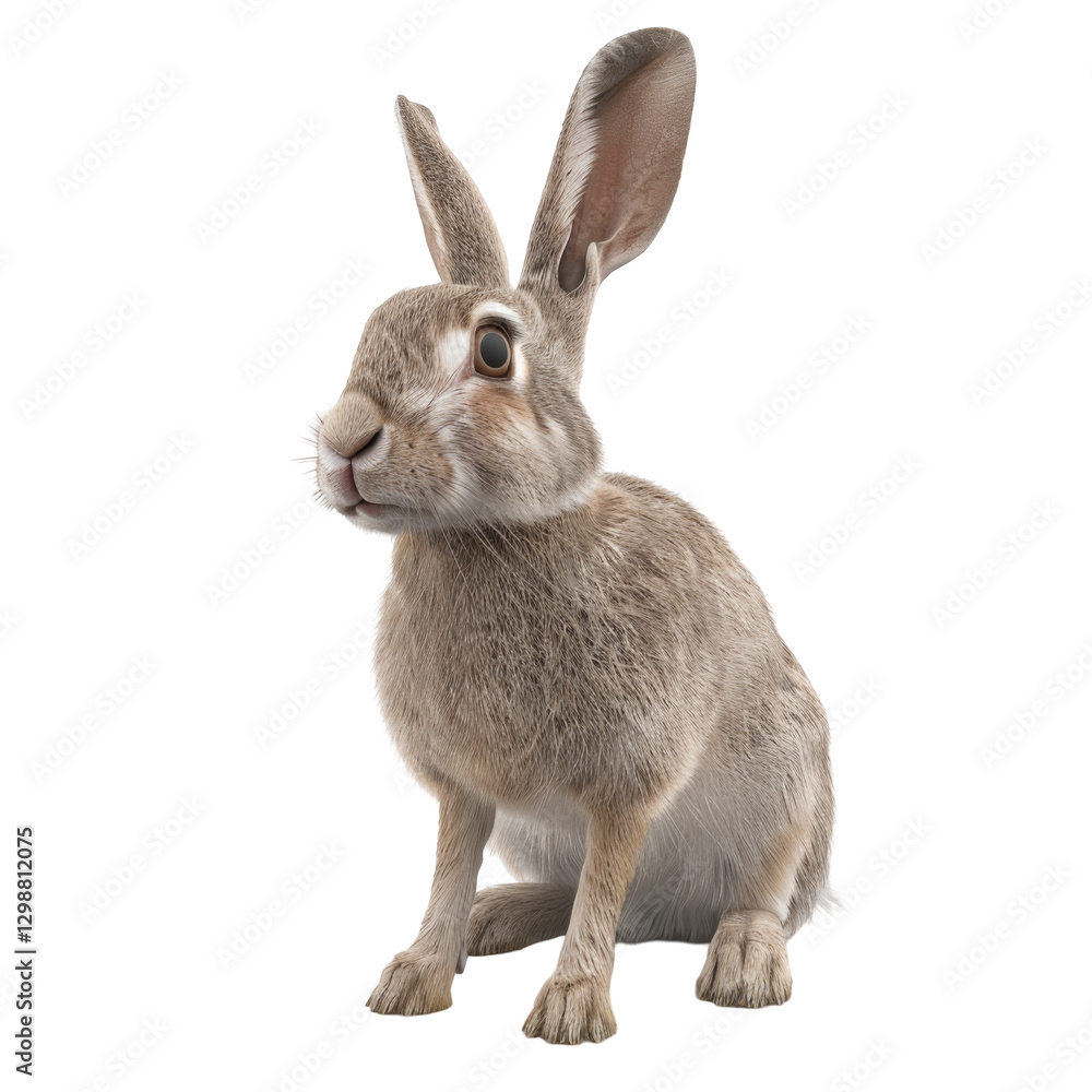 Cute brown rabbit with big ears sitting alertly in a detailed close up Cute brown rabbit with big ears sitting alertly in a detailed close up