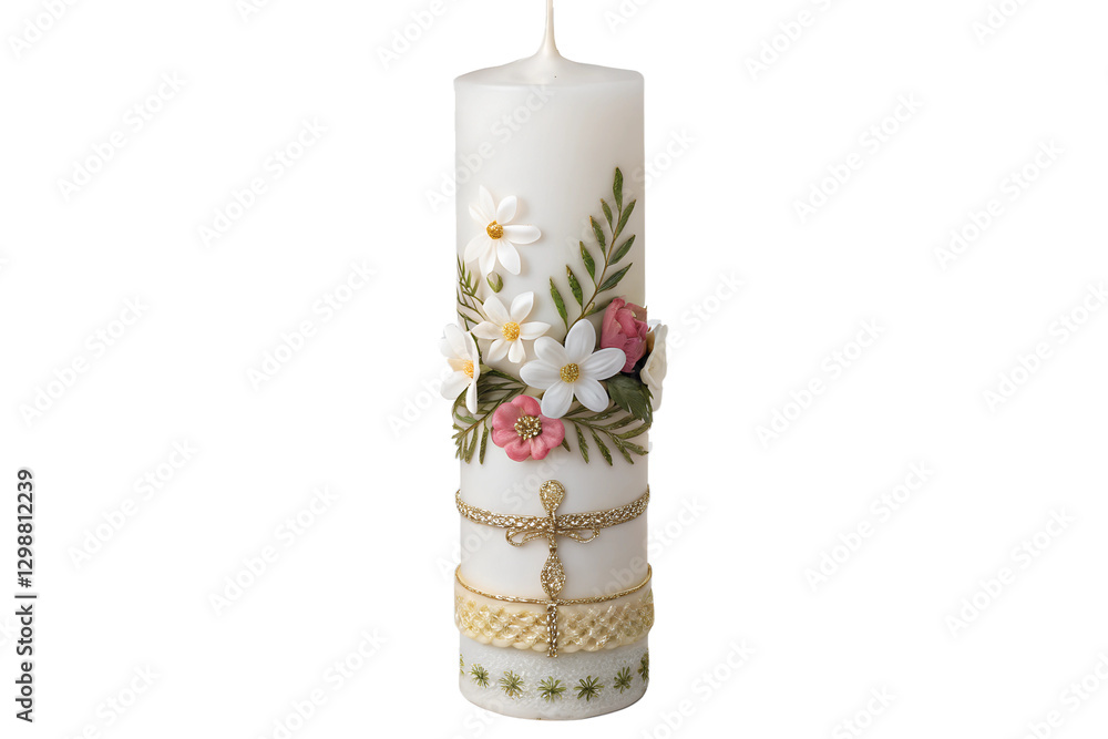 Transparent PNG of an Easter Candle with Floral Decorations – Symbol of Light and Faith Transparent PNG of an Easter Candle with Floral Decorations – Symbol of Light and Faith
