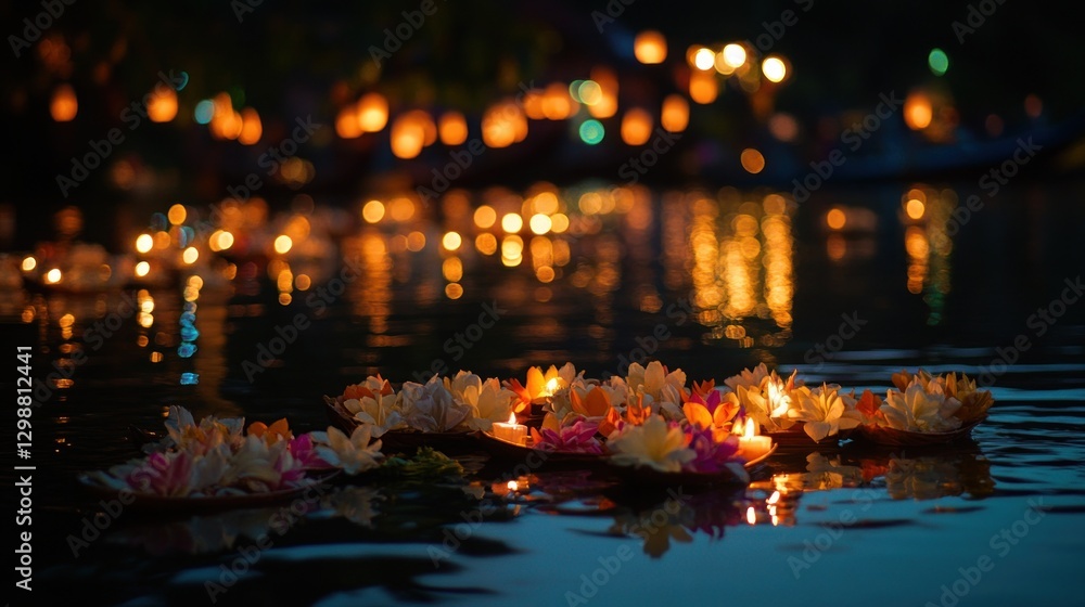 Fototapeta premium Floating Flowers and Lights