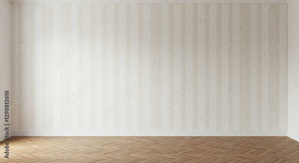 Empty room features soft light reflecting off pale vertical stripes parquet flooring. AI Generated Empty room features soft light reflecting off pale vertical stripes parquet flooring. AI Generated