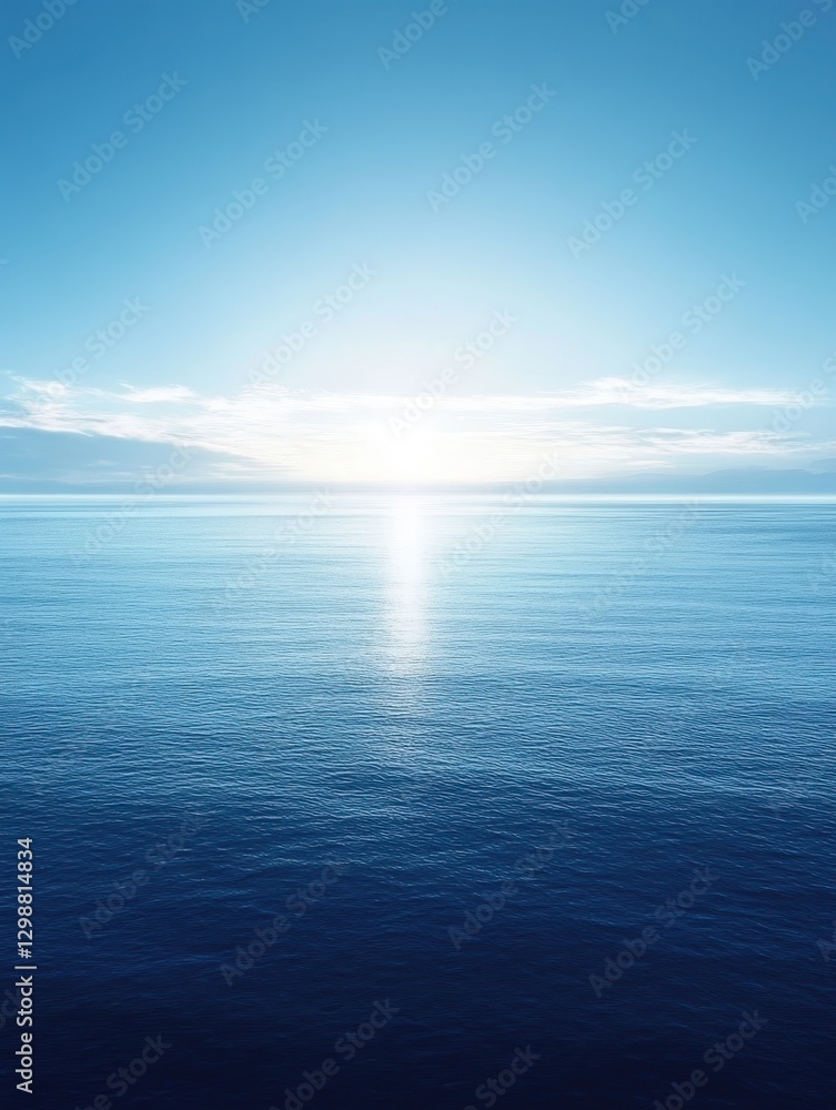 Fototapeta premium Tranquil Ocean Horizon at Sunrise Reflecting Calm Waters and a Clear Blue Sky Creating a Serene Atmosphere for Peaceful Coastal Imagery