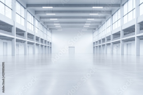 Wallpaper Mural vast empty warehouse interior with tall shelves and industrial lighting Torontodigital.ca