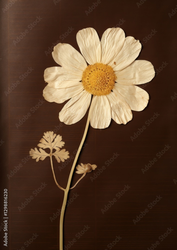 Obraz premium Real pressed a single minimal Feverfew flower petal daisy.