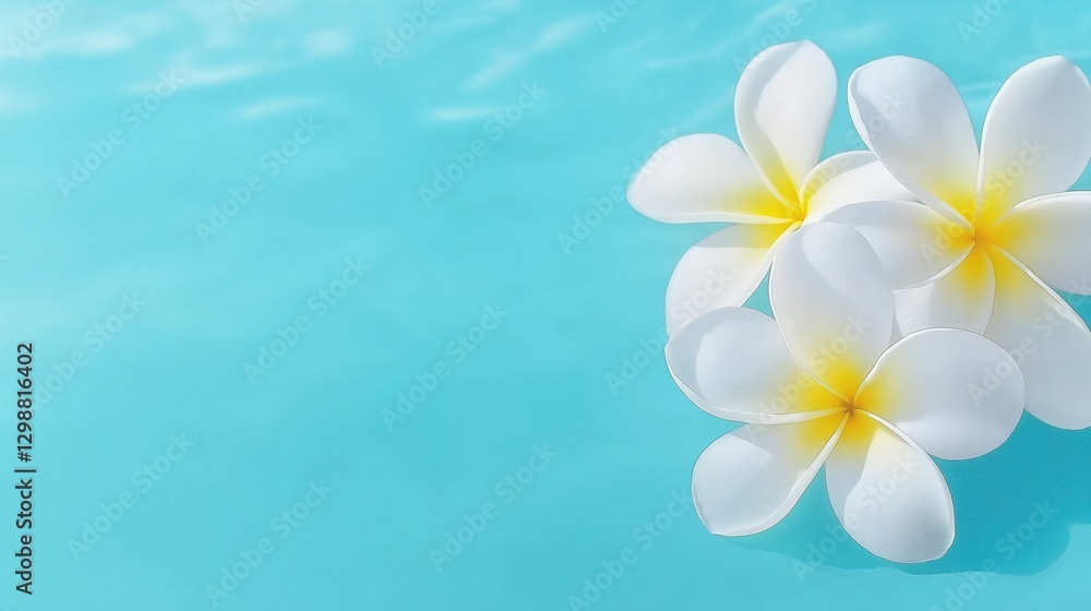 Serene plumeria trio floating on tranquil turquoise water Serene plumeria trio floating on tranquil turquoise water