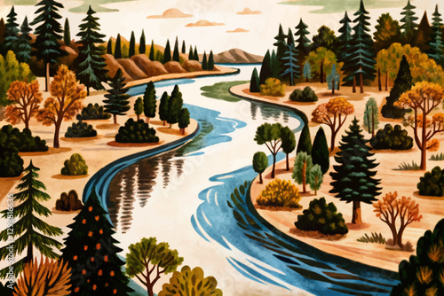 beautiful river in the green natural forest with trees 