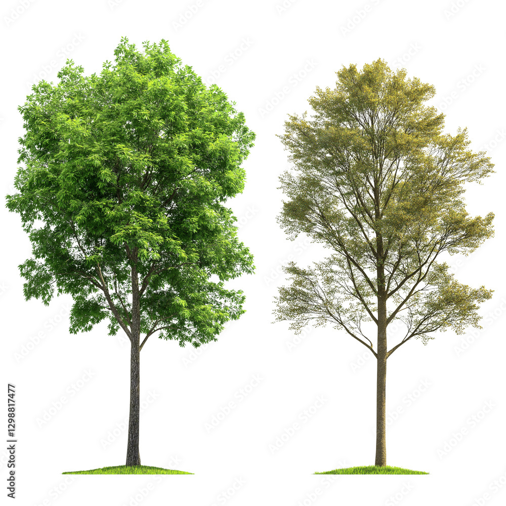 Obraz premium Three different types of trees, photorealistic, transparent background png