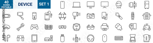 Electronics and Devices web icons in line style. Computing, social network, management, internet, network, programming, Internet connection collection. Vector illustration.