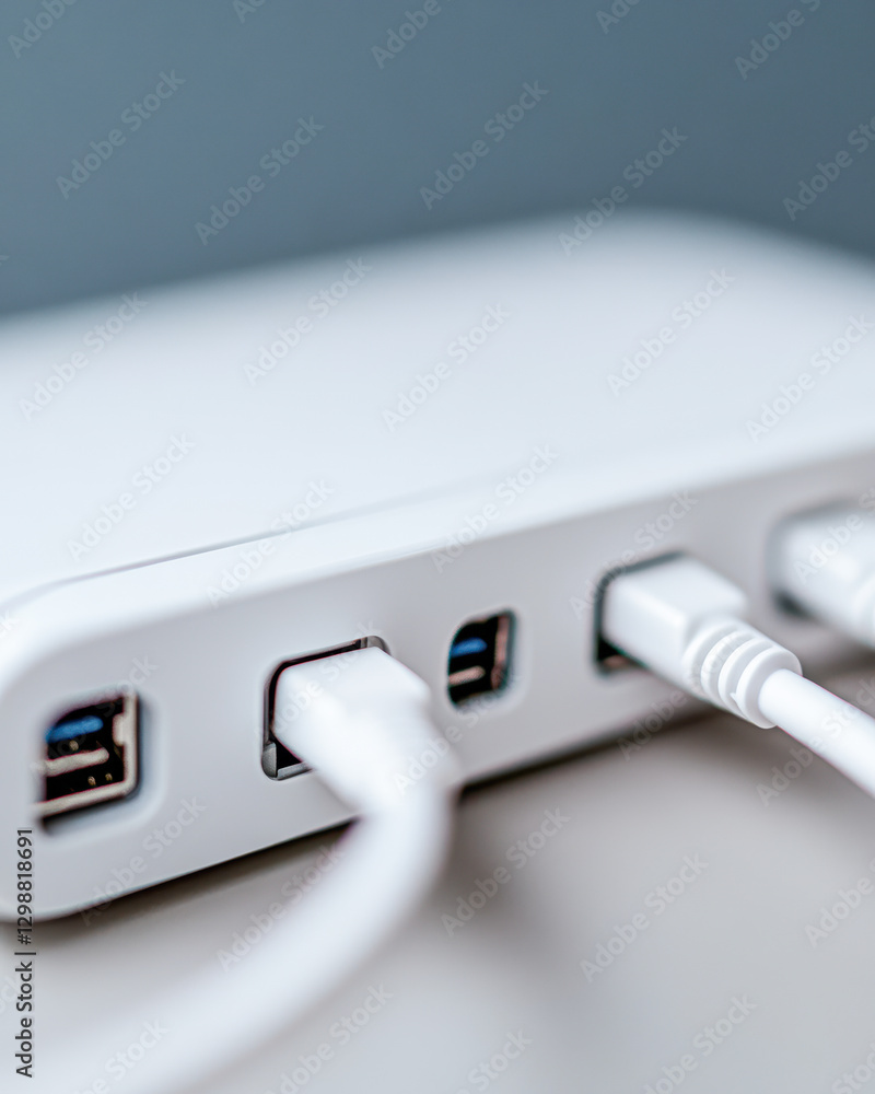 Charging devices home office technology setup minimalist close-up view Charging devices home office technology setup minimalist close-up view