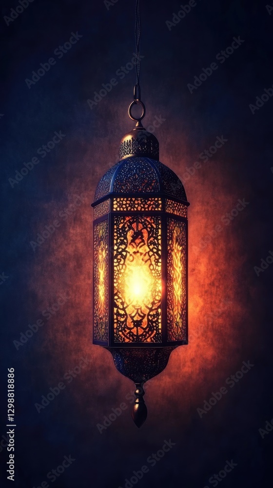 A beautifully designed lantern casting a warm glow against a dark background. A beautifully designed lantern casting a warm glow against a dark background.
