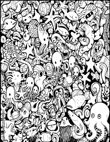 pattern, vector, seamless, cartoon, animal, design, illustration, doodle, wallpaper, flower, art, set, drawing, sketch, decoration, floral, fish, cat, cute, icon, element, leaf, ornament, texture, bir