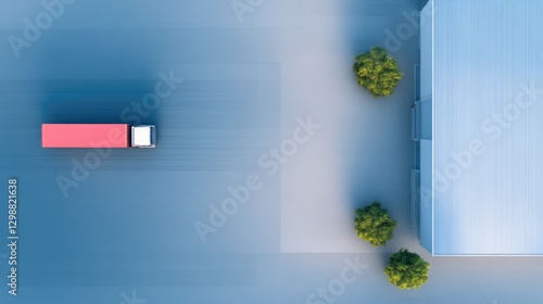 aerial view of cargo terminal with forklifts actively moving shipments between trucks and storage areas photo