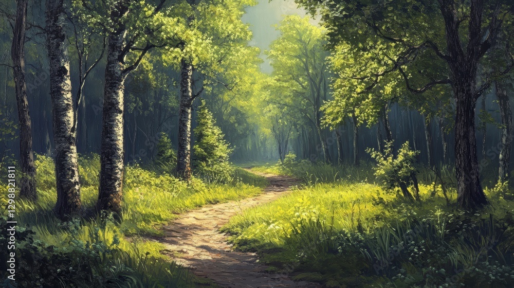 sunlit forest path sunlit forest path
