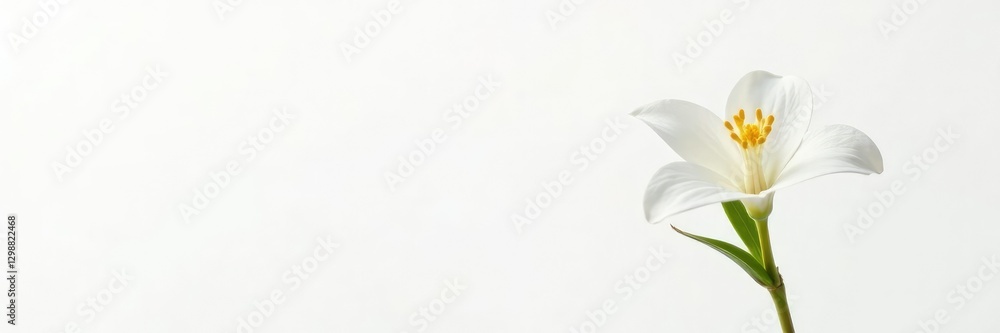 Fototapeta premium Single jasmine stem against a bright white background, bloom, stem