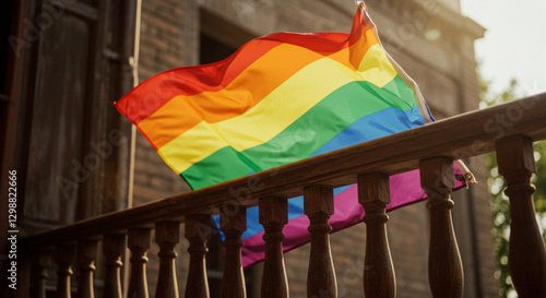 Rainbow flag hanging on a balcony