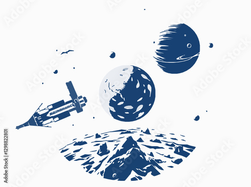 Vector Art of Advanced Space Exploration and Colonization