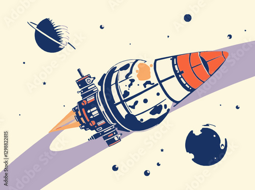 Vector Art of Advanced Space Exploration and Colonization
