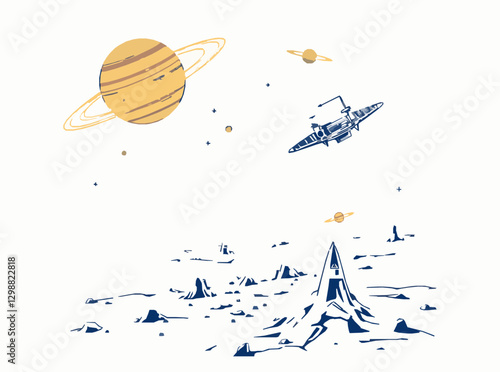 Vector Art of Advanced Space Exploration and Colonization