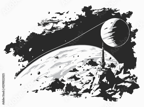 Vector Art of Advanced Space Exploration and Colonization