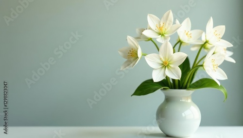 Wallpaper Mural White flower stems with green leaves in a vase, floral, decorative, elegant decor Torontodigital.ca