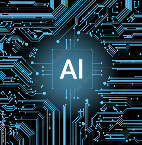 Artificial intelligence concept. Vector background with high tech circuit board and AI.