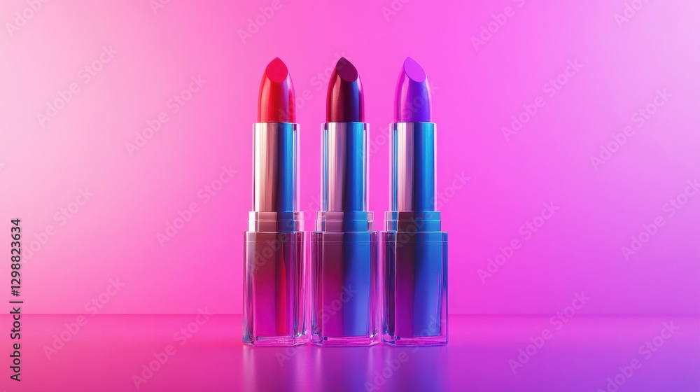 Luxury Lipsticks in Gradient Arrangement on Pink Background Luxury Lipsticks in Gradient Arrangement on Pink Background