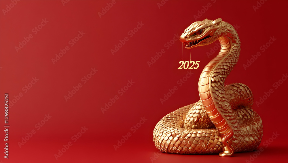 Fototapeta premium 3D golden snake with text 