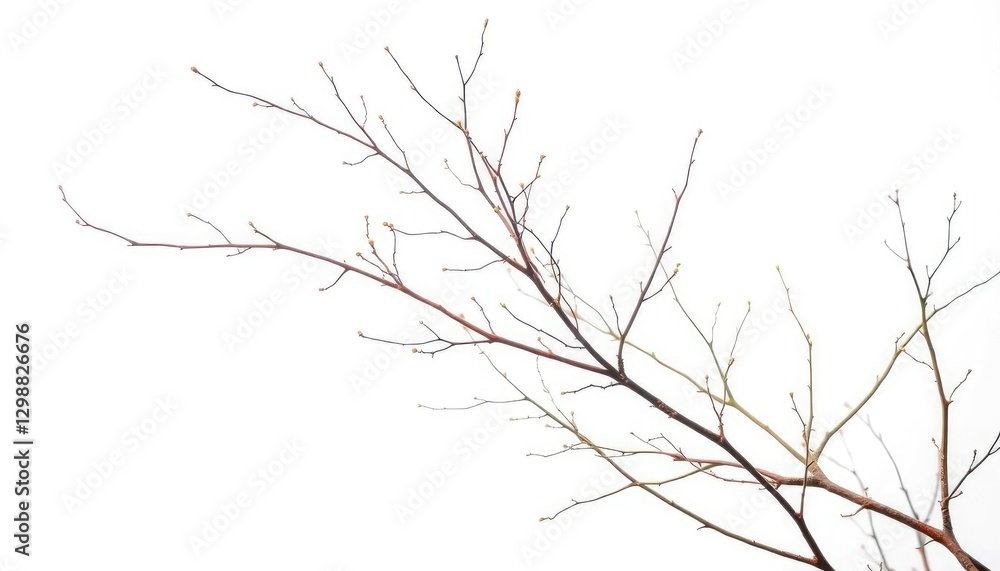 Delicate, bare branches isolated against a pure white backdrop, sprig, botanical Delicate, bare branches isolated against a pure white backdrop, sprig, botanical