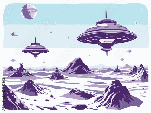 Vector Art of Alien Settlements in Outer Space