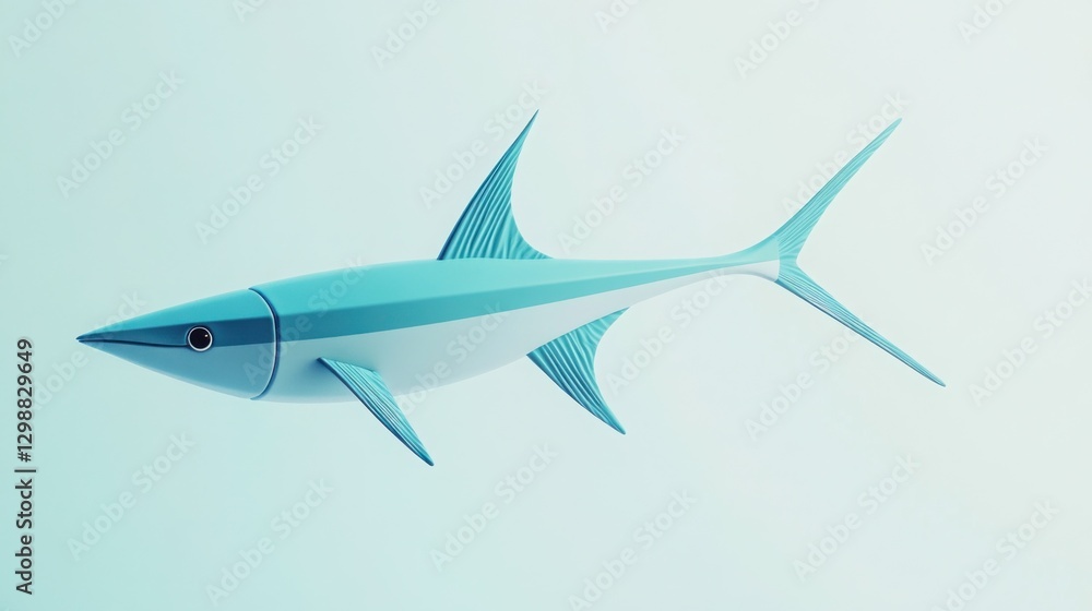 Charming high 3D cartoon swordfish with a sleek design, swimming across a simple blue and white background Charming high 3D cartoon swordfish with a sleek design, swimming across a simple blue and white background