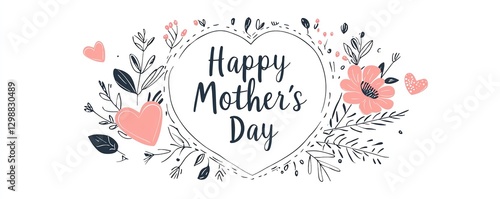 A heartfelt Mother's Day wish enclosed in a delicate floral heart frame with soft pink and navy blue tones.