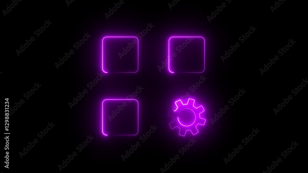 Apps Management icon animation on Black background. Purple color neon apps setting icon animation Apps Management icon animation on Black background. Purple color neon apps setting icon animation