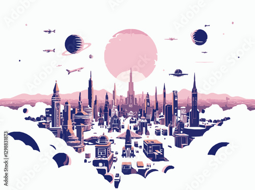 Sci-Fi Cityscape in Space for Interplanetary Settlements