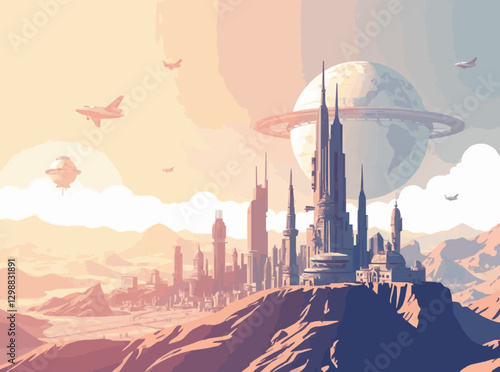 Sci-Fi Cityscape in Space for Interplanetary Settlements
