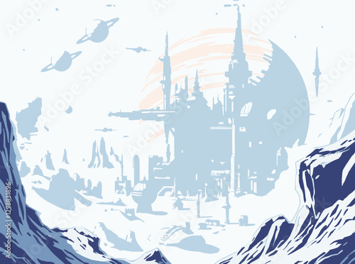 Sci-Fi Cityscape in Space for Interplanetary Settlements