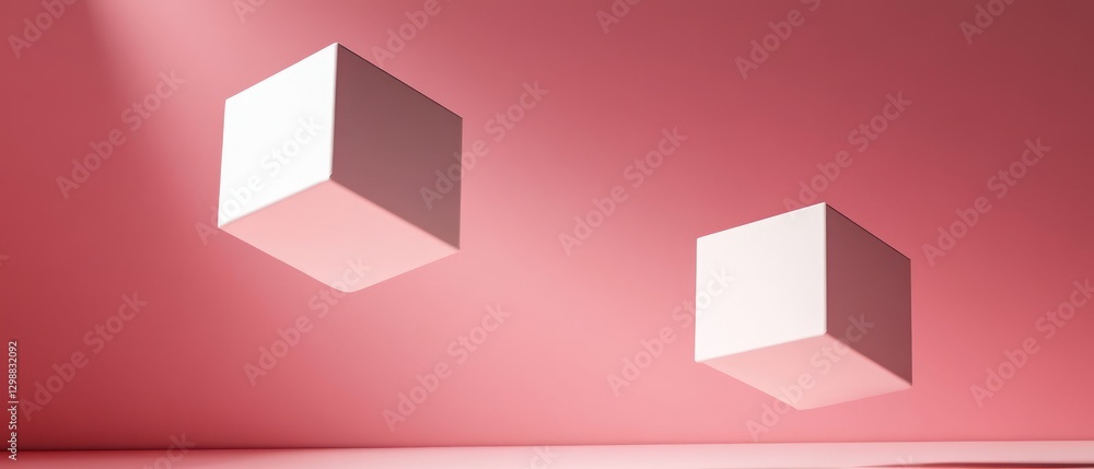 Obraz premium Two White Cubes Floating Against a Pink Background