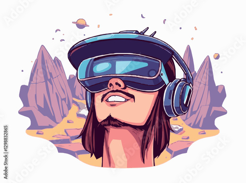Immersive Virtual Reality Experience Vector Illustration