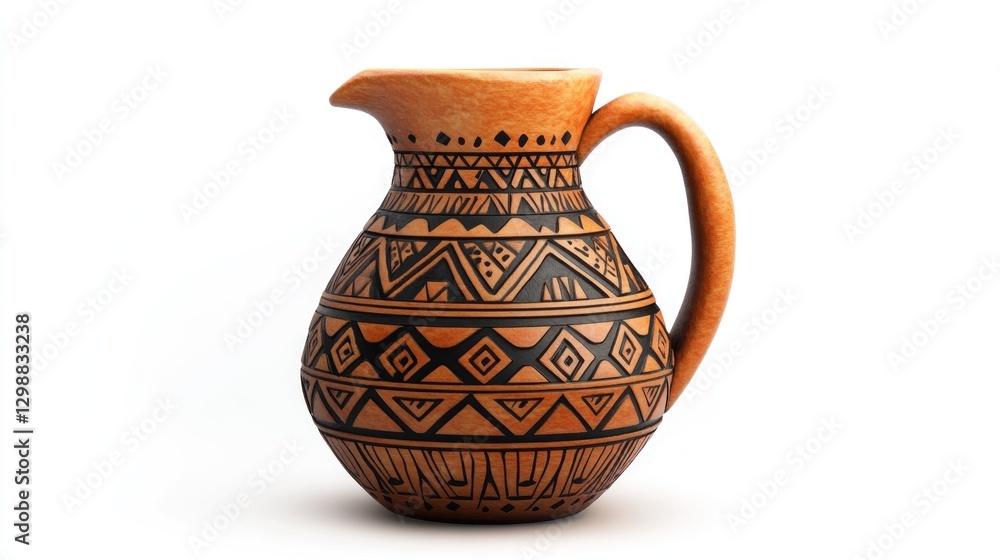 Ornate terracotta pitcher, studio shot Ornate terracotta pitcher, studio shot