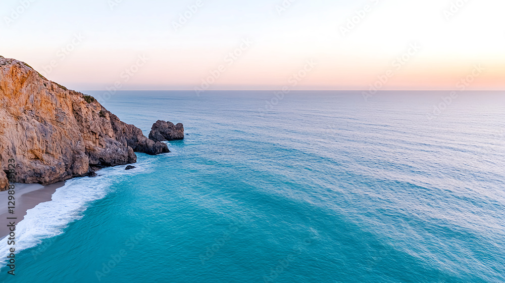 Fototapeta premium serene coastal view with cliffs and gentle waves lapping shore