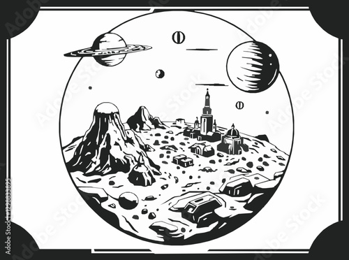 Colonizing New Worlds: Alien Planet Settlement Vector