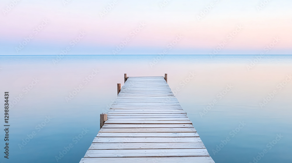 Obraz premium long wooden pier extending into calm ocean at sunset