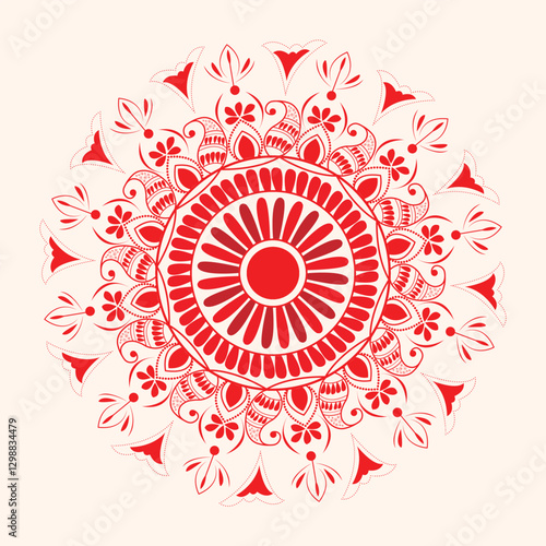 Red mandala round ornament floral design