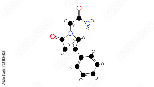 phenylpiracetam molecule, structural chemical formula, ball-and-stick model, isolated image central nervous system stimulant photo